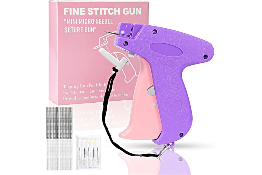 Stitch Gun for Clothes, Handheld Stitch Gun Quick Clothing Fixer,Sewing Kit Includes 1,000 Black Fasteners & 1,000 White Fasteners & 6 Needles (Purple)