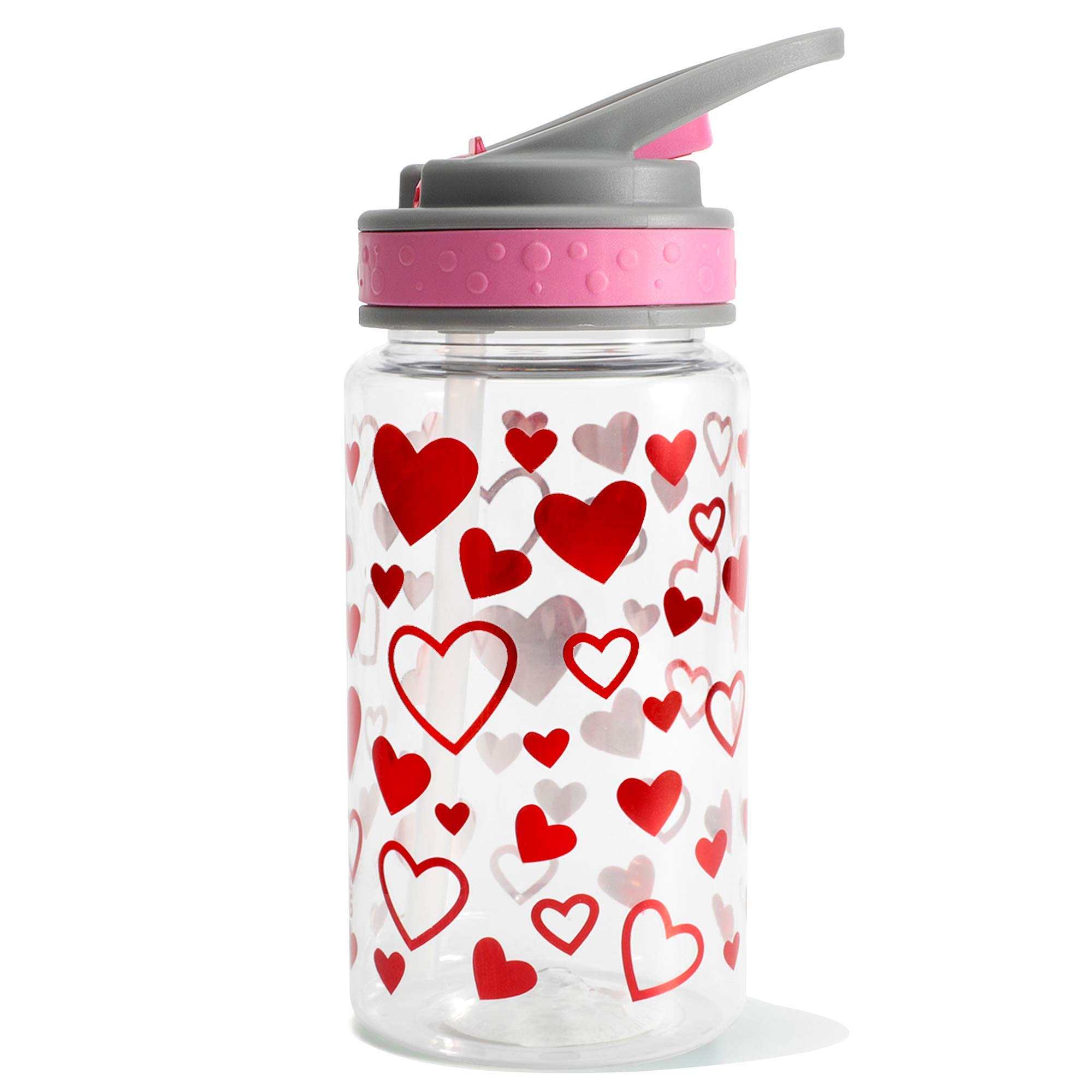 Home Tune Kids Water Drinking Bottle (440ml)- Tritan BPA Free, Wide Mouth, Flip Sip Top, Easy Open, Lightweight, Leak-Proof, Cute Foil Print Design For Girls & Boys - Heart