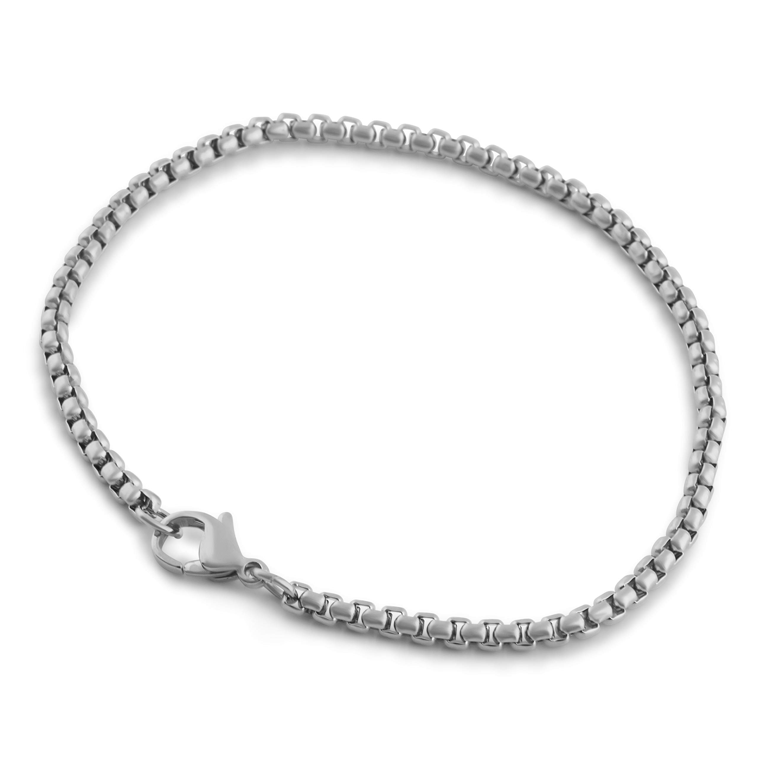Akitsune Baca Chain links Bracelet | 3mm diameter | Box Rolo Chain Men Women stainless steel carabiner Minimalist - Silver 22cm