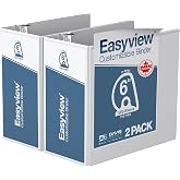 Easyview 3-Ring Binder, Clear-View Cover, 6" D Rings, White, 2 Pack | Heavy-duty binder, fits 8.5" x 11" paper, customizable cover, made in Canada, ideal for school or office use