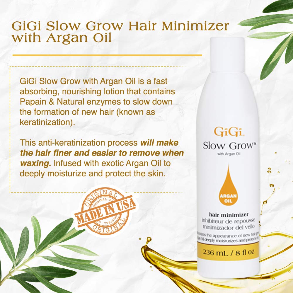 GiGi Post Waxing Treatment, Slow Grow Hair Inhibitor Lotion with Argan Oil, Hair Growth Minimizer for Men and Women, 8 oz, 1 Pack