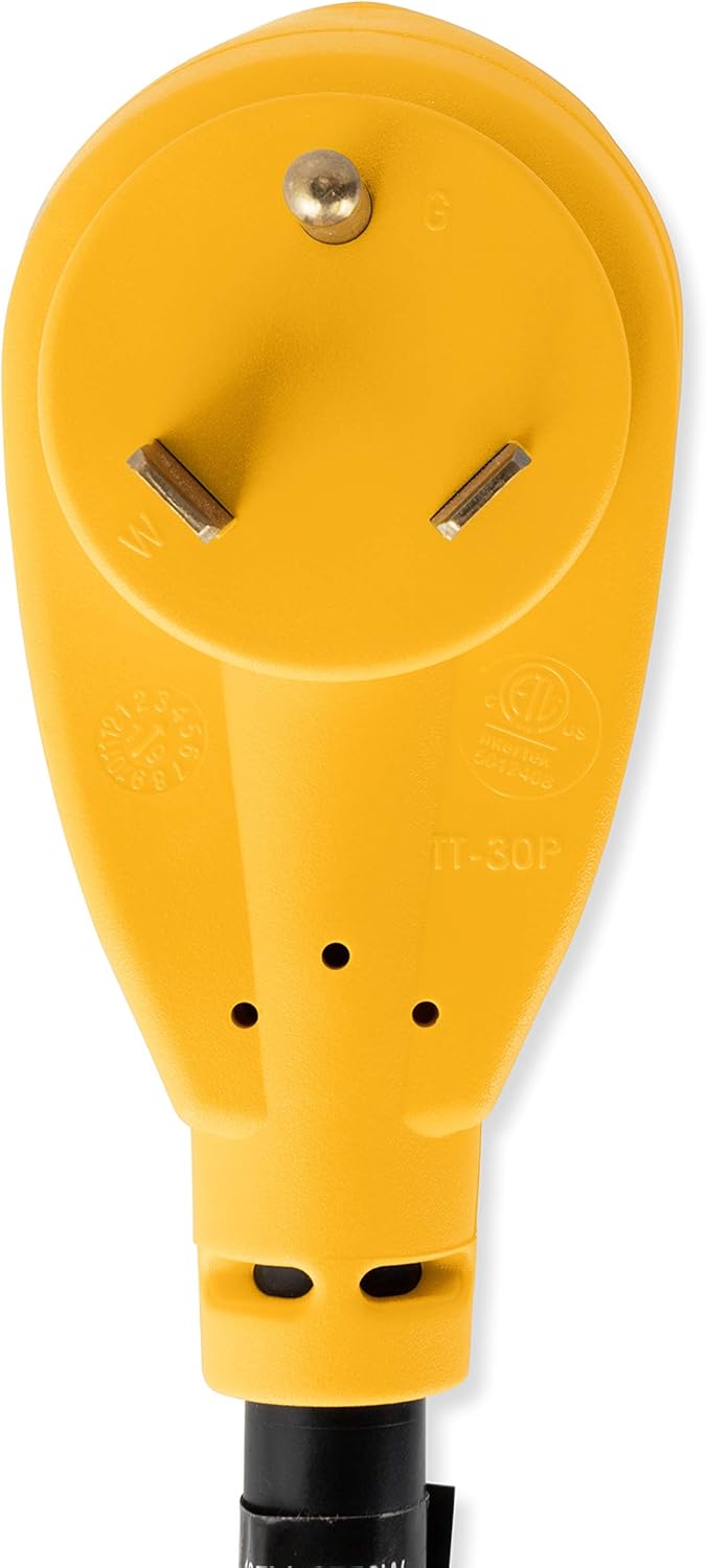 Camco Heavy Duty RV Dogbone Electrical Adapter with Innovative 180 Degree Bend Design and PowerGrip Handle - 30 Amp Male to 15 Amp Female, 12" (55155): Automotive