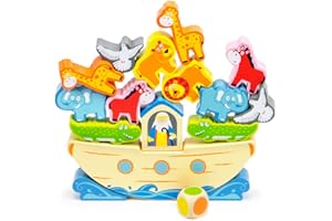 Imagination Generation Wooden Wonders Balancing Playset | Develops Dexterity, Motor Skills, Sharing Skills | Safe Wood & Paint | 17 PC Noah's Ark Playset