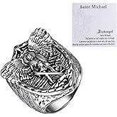 OIDEA St. Michael Ring for Men: The Great Protector Archangel Defeating Satan Figurine Shield Knight Signet Ring Protection Faith Rings Amulet Jewelry Gift