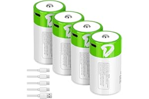 TEMIBATT Rechargeable D Batteries 4 Pack,1.5V 7500mWh Lithium D Battery with 4 in 1 USB-C Charge Cable-Replacement for LR20 for Flashlight Toy