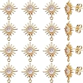 Beebeecraft 1 Box 20Pcs Stud Earring with Loop 18K Gold Plated Brass Sun Earring Findings Cubic Zirconia Post for Jewelry Making DIY