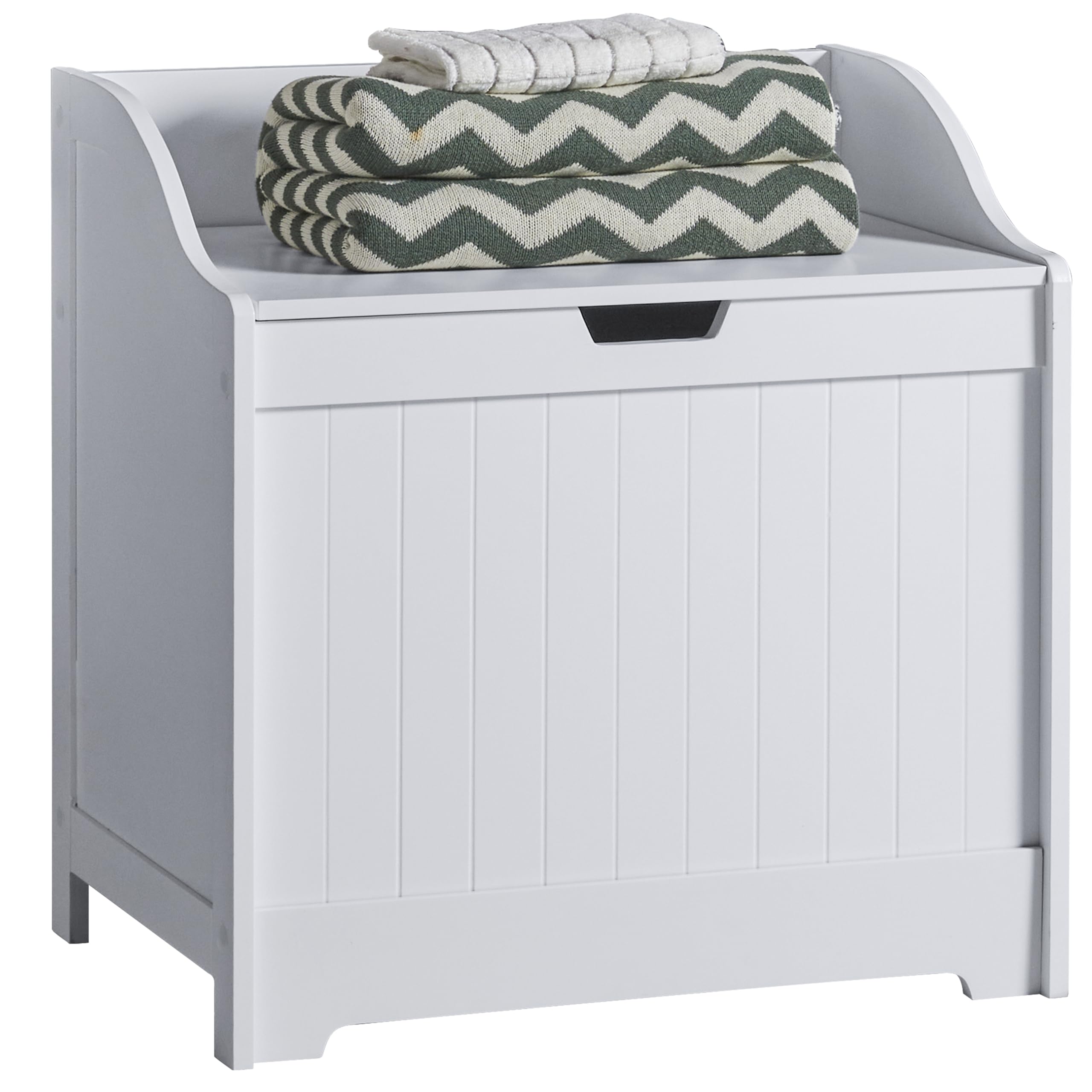 Bath Vida Priano Bathroom Laundry Cabinet Storage Cupboard Chest Bin Wooden Basket Unit, White