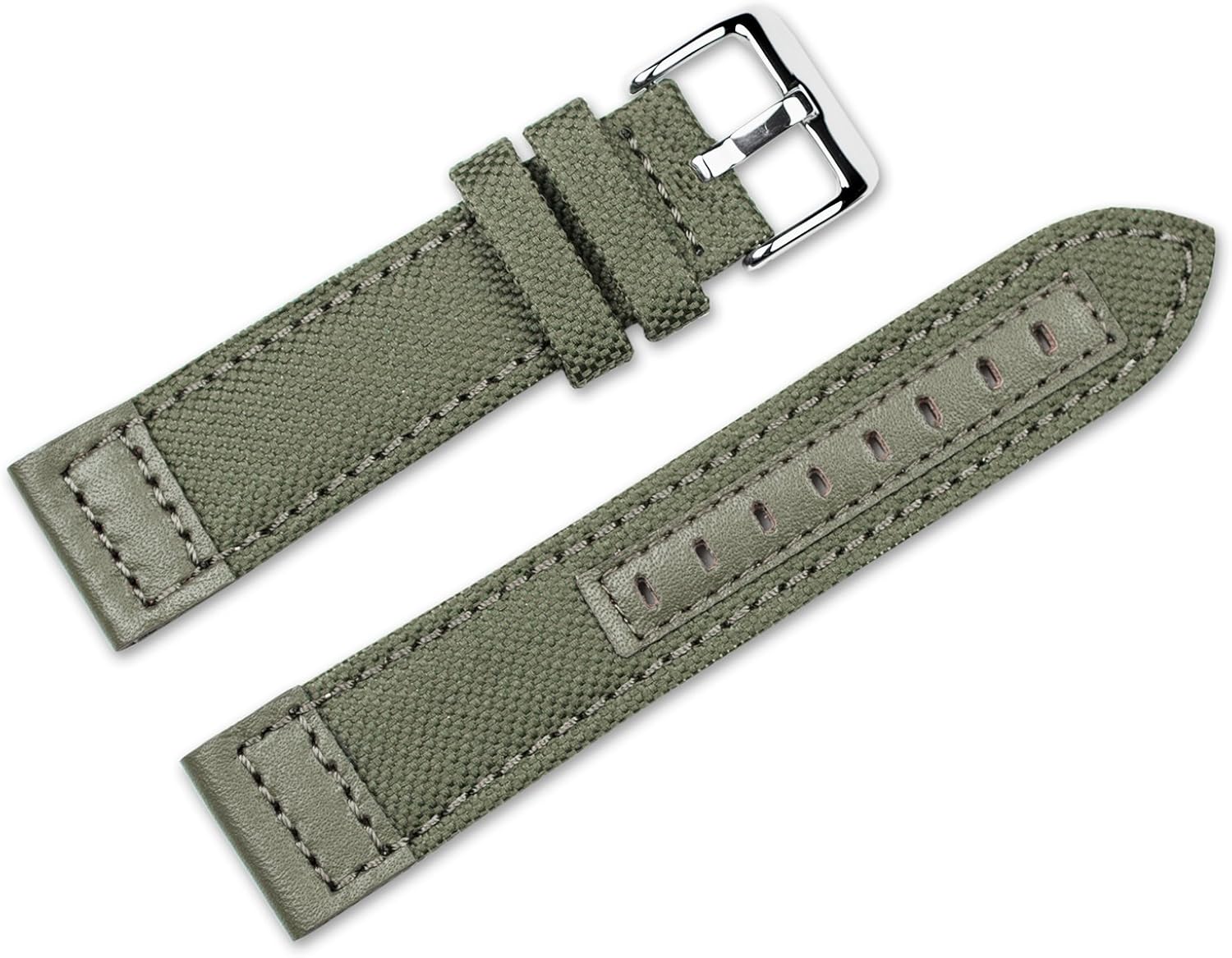 Replacement Nylon Watch Band Nylon Canvas with Leather Trim Olive 22mm