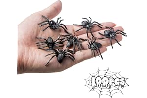 BAINFE 100PCS Plastic Spiders Halloween Realistic Plastic Spider Small Spiders Fake Spiders Prank Prop Joke Black Spiders for Halloween Party Home Decorations