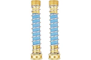 Fevone Garden Hose Extension 5.7" Hose Extender, Hose Protector with Coil Spring, 3/4" Solid Brass Fittings, Kink Free/No Leak, 2 Pack