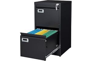 Yizosh 2 Drawer Black File Cabinet with Lock, Filing Cabinets for Home Office, Metal Locking Office File Storage Cabinets wit