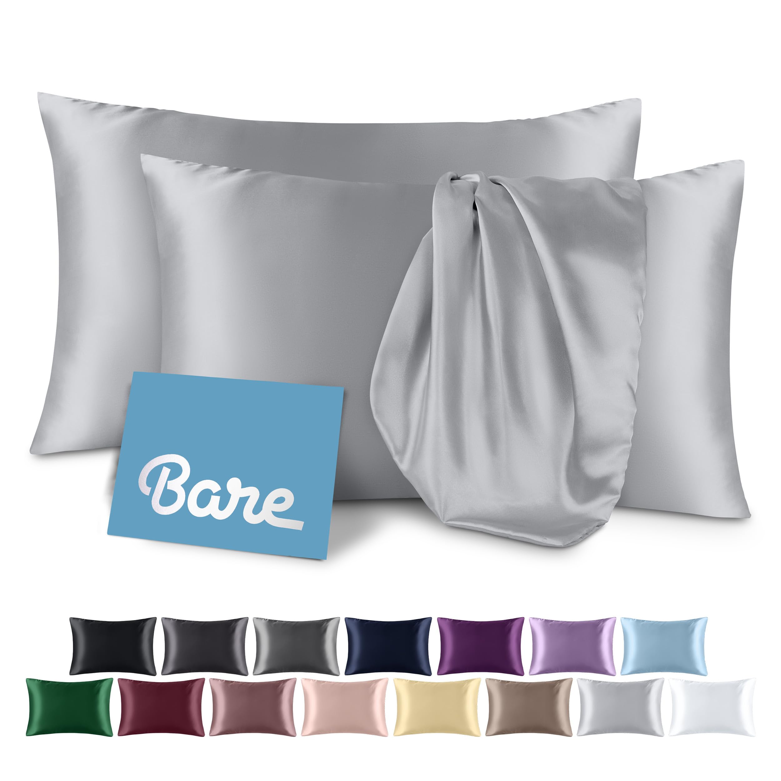 bare home satin pillowcases for hair and skin - 2 pack standard (20x26) - luxury pillowcases - envelope enclosure - soft and smooth satin - breathable - similar to silk (forged iron grey, 2 pack)
