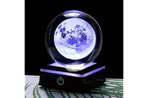 Qianwei 3D Moon Model Crystal Ball Led Lamp Base - Space Decor World Globe Planets Sphere Night Light 80mm 3.15 Inch - Solar System Decor Best Birthday Astronomy Gifts for Men Physics Science Teacher