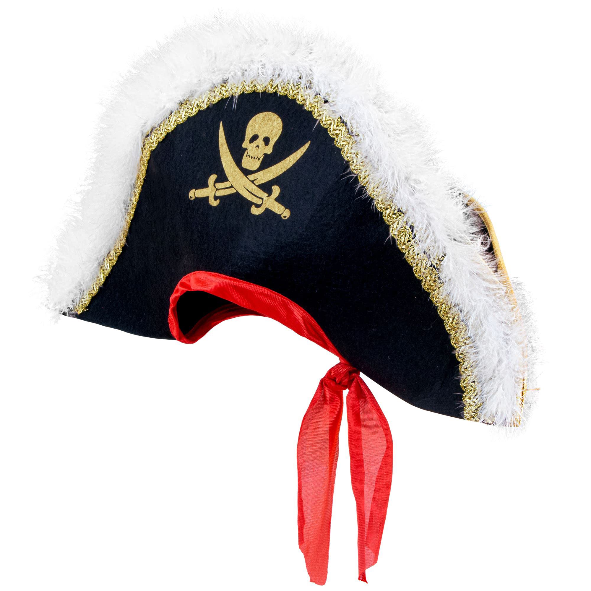 Deluxe Pirate withGold Trim And Marabou Pirate Hats Caps & Headwear for Fancy Dress Costumes  Accessory