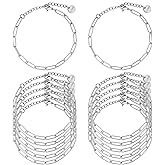 UMAOKANG 12PCS Stainless Steel Bracelet Bulk 6.5Inch Classic Paperclip Chain Bracelets Set for Women and Men DIY Jewelry Making