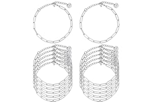 UMAOKANG 12PCS Stainless Steel Bracelet Bulk 6.5Inch Classic Paperclip Chain Bracelets Set for Women and Men DIY Jewelry Making