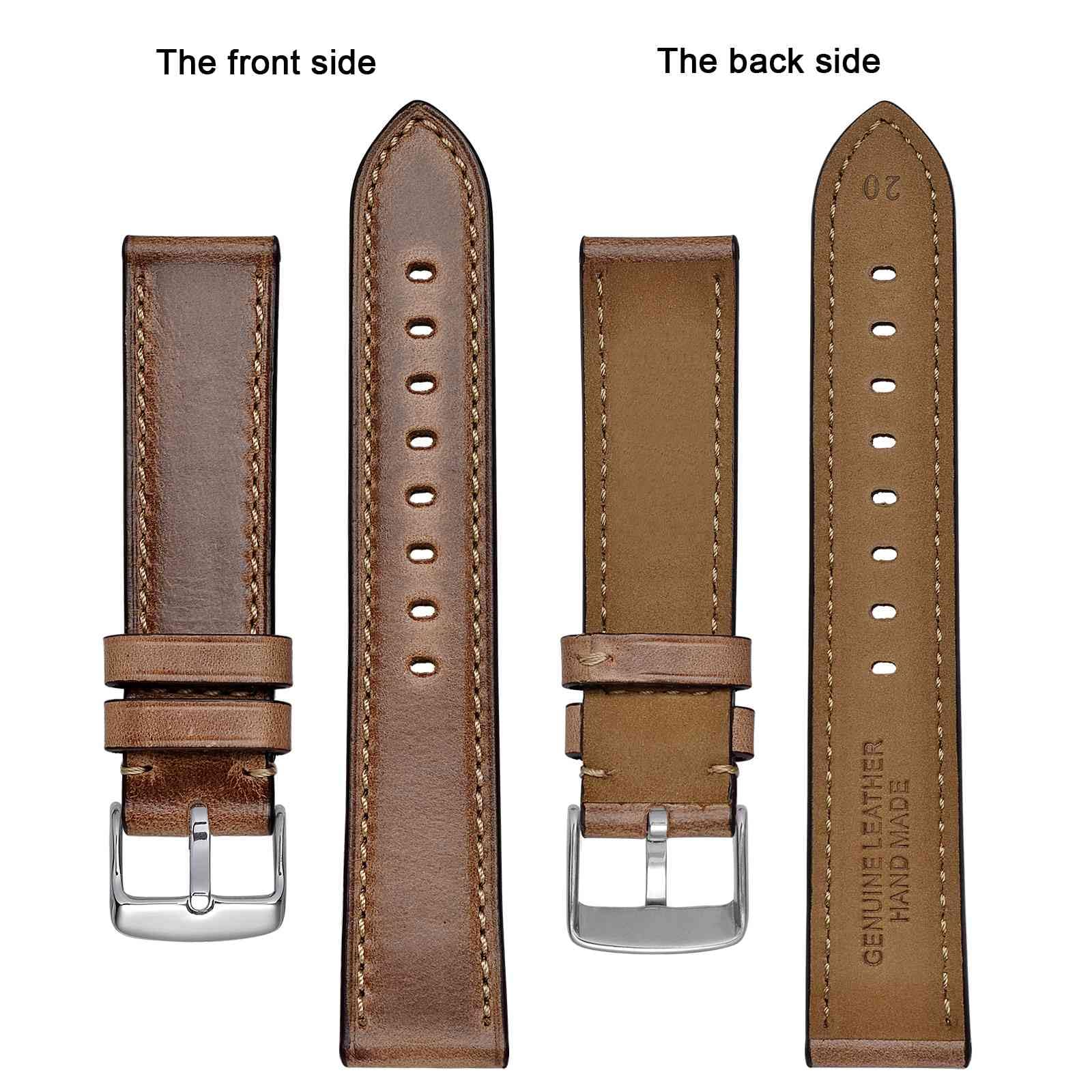BISONSTRAP Leather Watch Band 18mm 19mm 20mm 21mm 22mm 23mm 24mm, Antique Watch Straps for Men, Supple and Breathable Calfskin