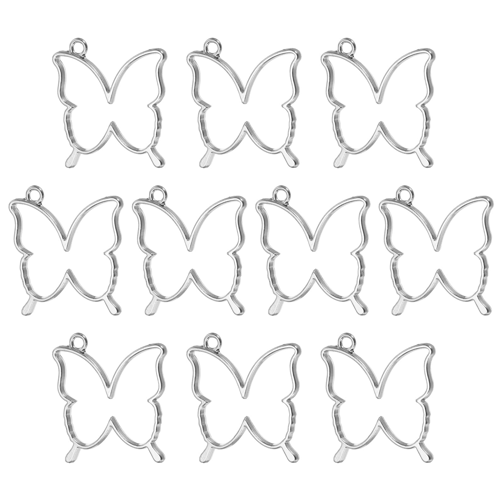 PATIKIL Alloy Open Back Bezel Pendants, 20 Pack Butterfly Shaped Hollow Resin Pendant Frame for DIY Crafts Earrings Necklace Bracelet Making, Silver Tone