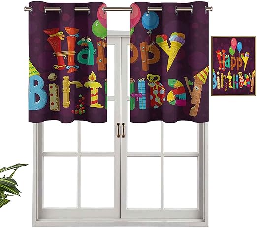 Hiiiman Cenefa recta de cortina con ojales, fondo morado abstracto