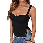 Vrtige Women's Sexy Sleeveless Going Out Crop Tank Top Pleated Sweetheart Neck Strappy Y2K Lace Slit Cropped Tops Black X-Small
