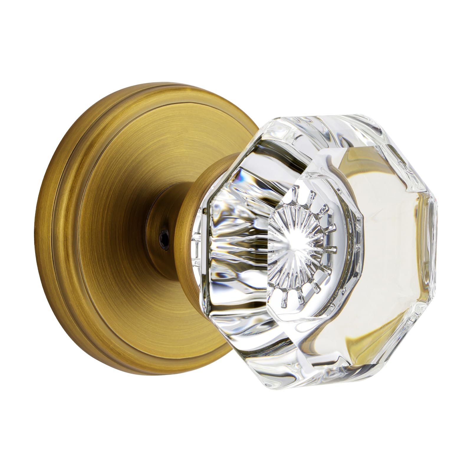 Photo 1 of CLCTK Antique Brass Crystal Door Knobs Interior, Vintage Passage Glass Door Knobs Octagon Round for Hall Closet