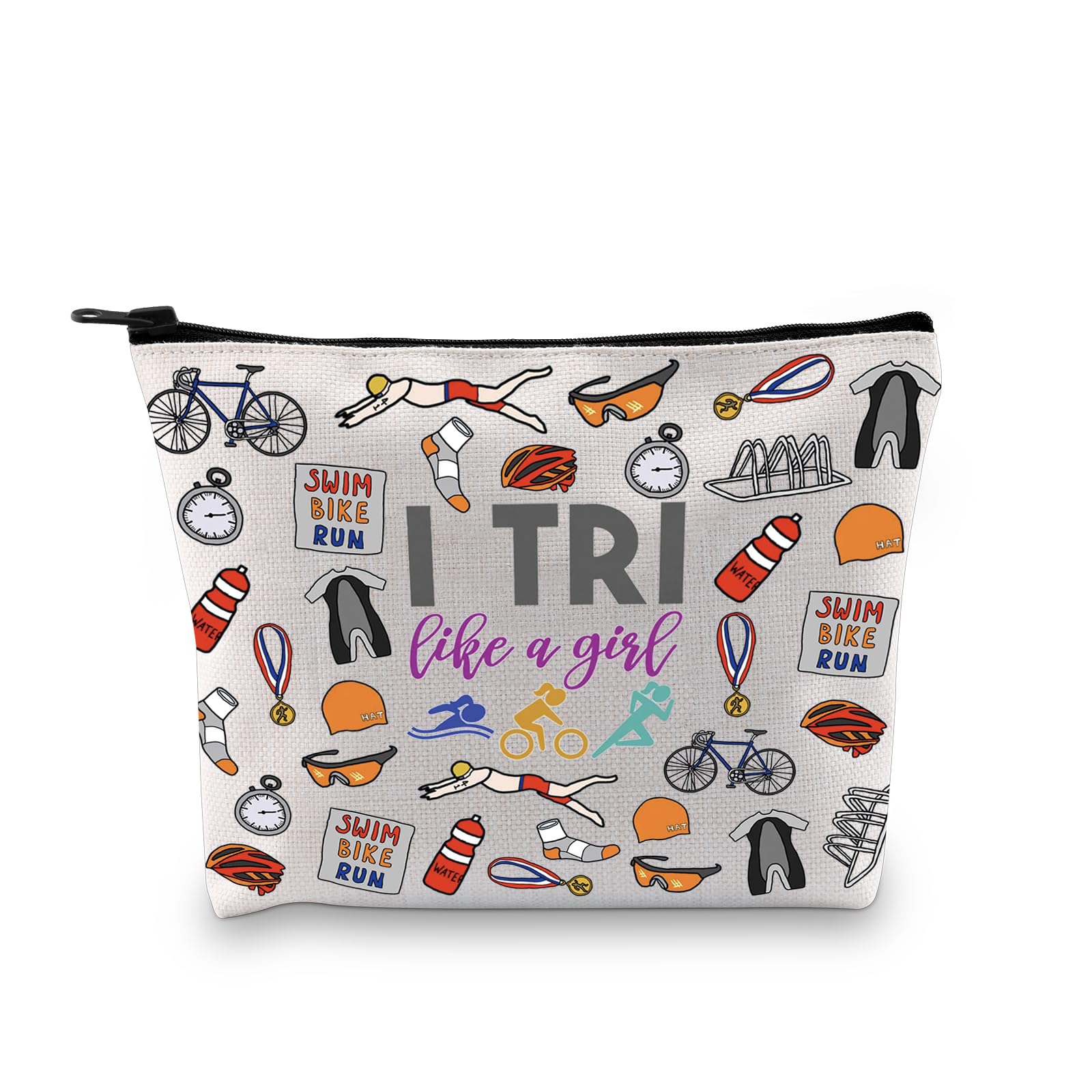 Triathlon Gift Swim Bike Run Gift Triathlete Inspirational Gift I Tri Like A Girl Zipper Makeup Bag Gift for Triathlon Lover (Tri Like Girl Bag EU)