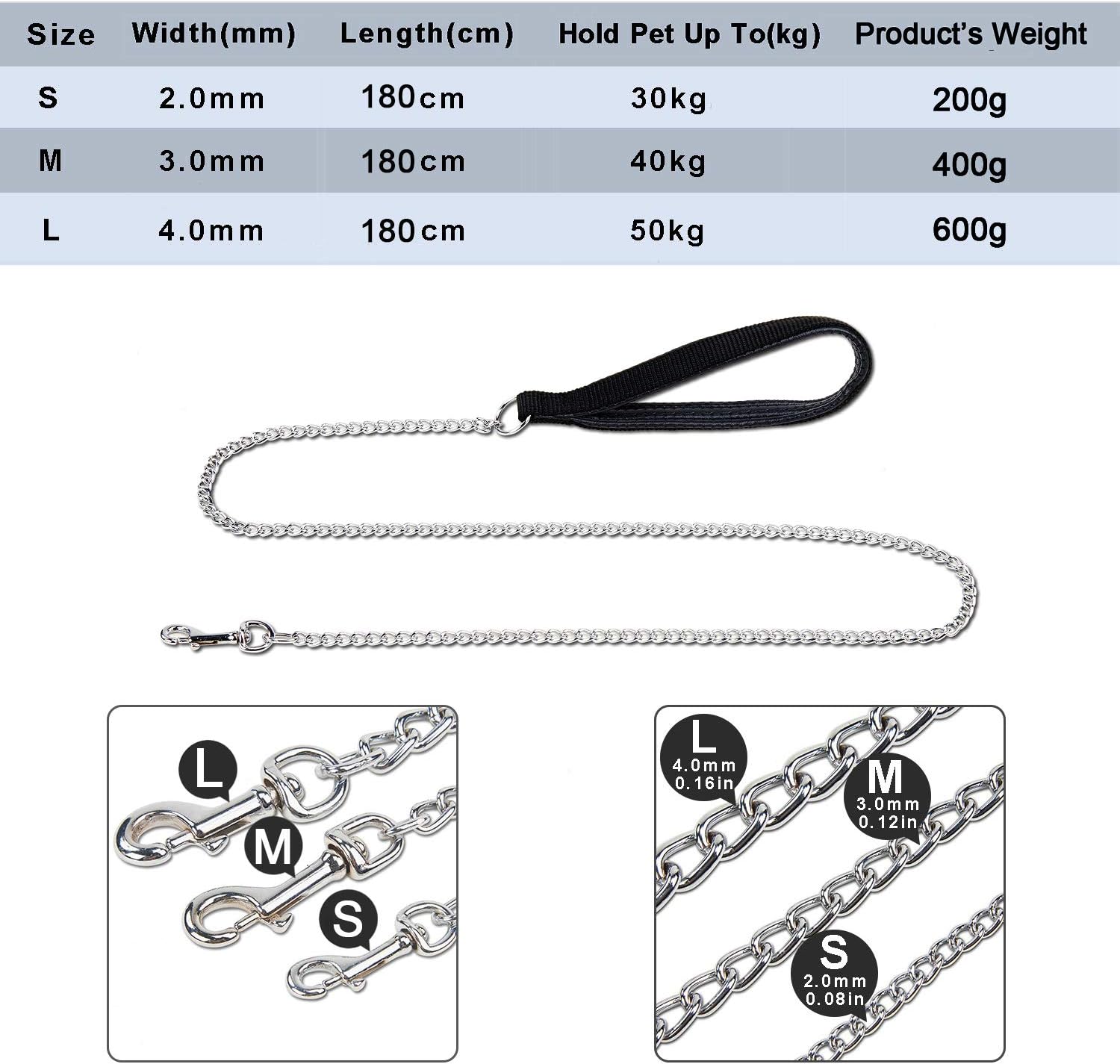 PETTOM Strong Dog Lead Chain 1.8m Chew Proof Metal Dog Leash 4ft Heavy Duty No Bite Lead for Puppies Small Medium Large Dogs - Image 3