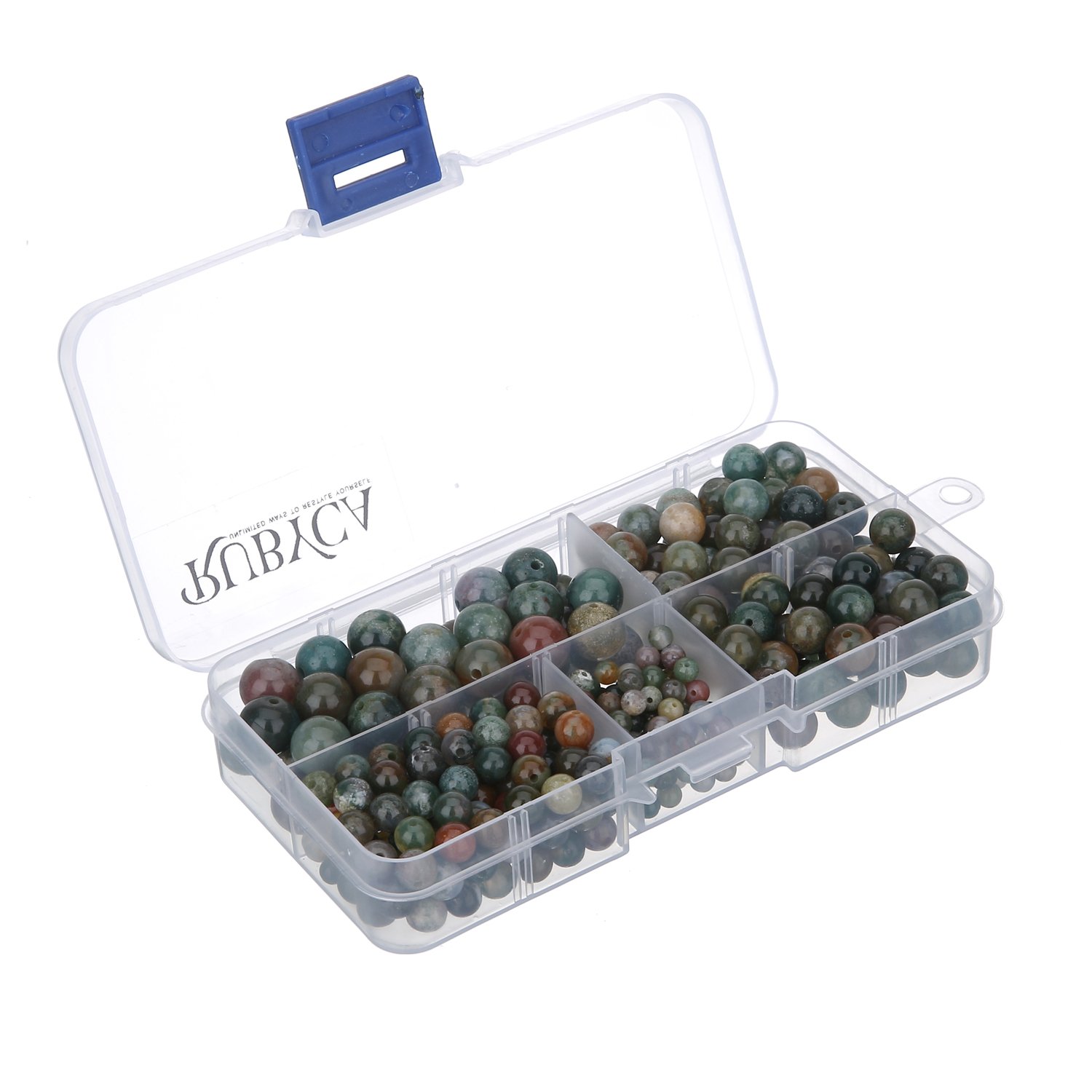 RUBYCA Natural Indian Agate Gemstone Round Loos Beads Organizer Plastic Box Jewelry Making Mix Sizes