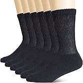 +MD Non-Binding Diabetic Socks for Men Women-6 Pairs Medical Circulatory Crew Socks with Cushion Sole Black 10-13