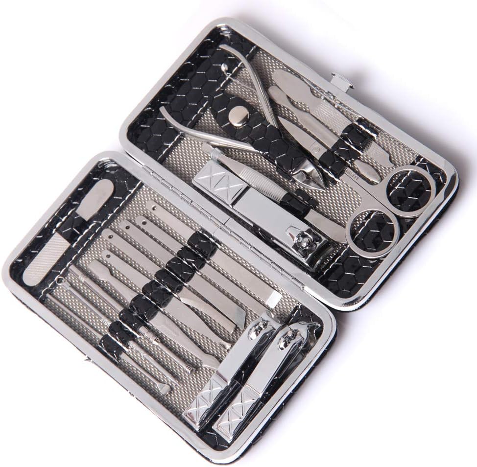 Manicure Pedicure Kit, Professional Stainless Steel Nail Clipper Travel & Grooming Kit Feet, Hand & Nail Tools Manicure & Pedicure Set of 18 All in One Beauty & Personal Care with Travel Case
