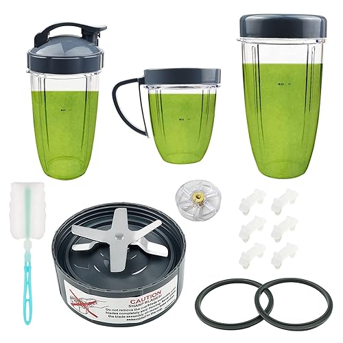 14 PCS Blender Extractor Blade and Cups for NutriBullet 600w and 900w  Series, Replacement Parts Gasket Shock Pad and Gear(1 Blade, Cups,1 Lids)  in