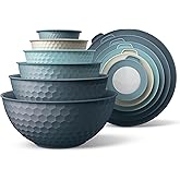 COOK WITH COLOR Mixing Bowls with Lids - 12 Piece Plastic Nesting Bowls Set includes 6 Prep Bowls and 6 Lids, Non Slip Bottom and Embossed Design - Microwave Safe (Blue)