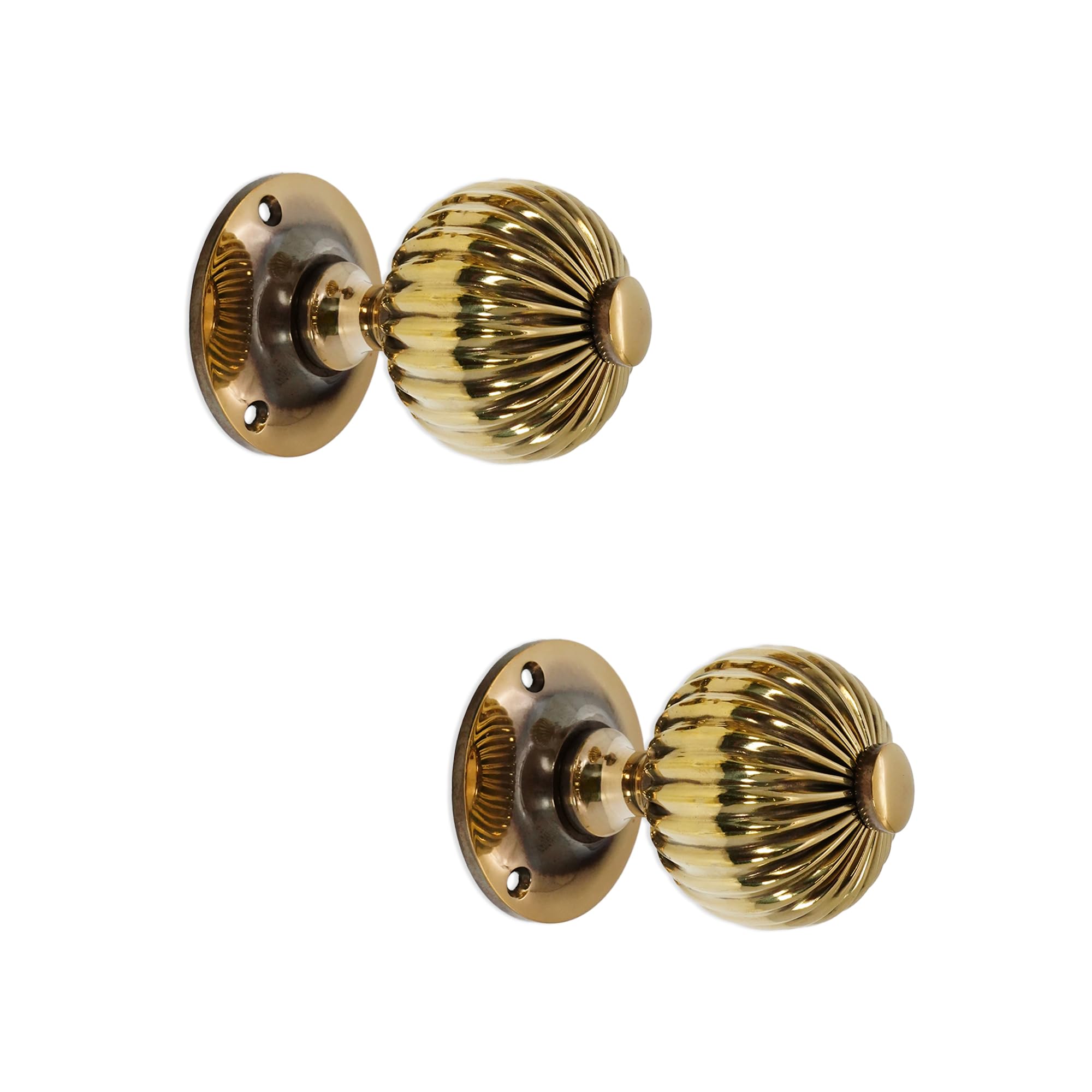 Infinity Decor Antique Style Regency Reeded Round Door Mortice Knob Set Brass - Nickel - Aged Brass 60mm (Aged Brass)