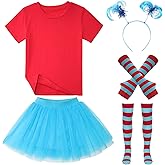 HMPRT Girls Halloween Costumes Outfits Accessories Red Shirts Blue Tutu Skirt Headband Gloves Socks