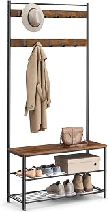 VASAGLE Coat Rack 3-in-1 with Shoe Storage Bench Hall Tree 32 x 85 x 175 cm