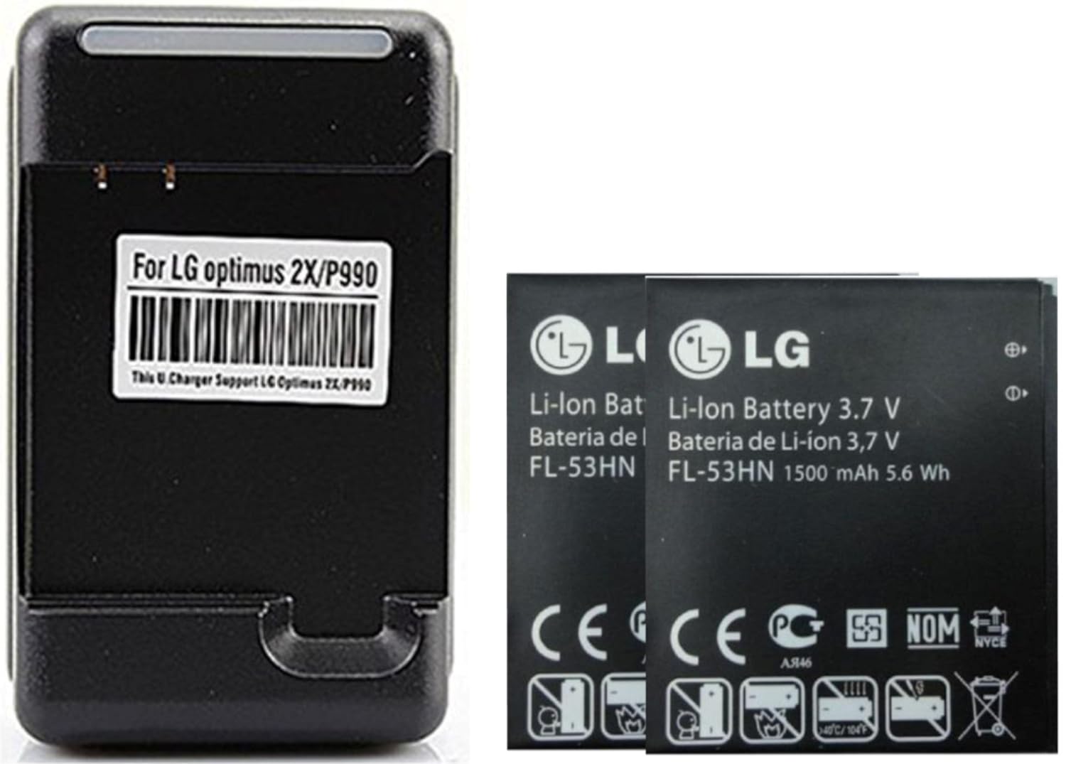 Amazon.com: 2x 1500mAh LG FL-53HN batteries + charger for LG Optimus 2X G2X  P990 P999: Cell Phones & Accessories