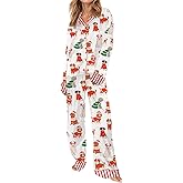 SHESHOW Christmas Pajamas for Women Pjs Christmas Print Long Sleeve Sleepwear Silk Womens Pajamas Set XS-XXL