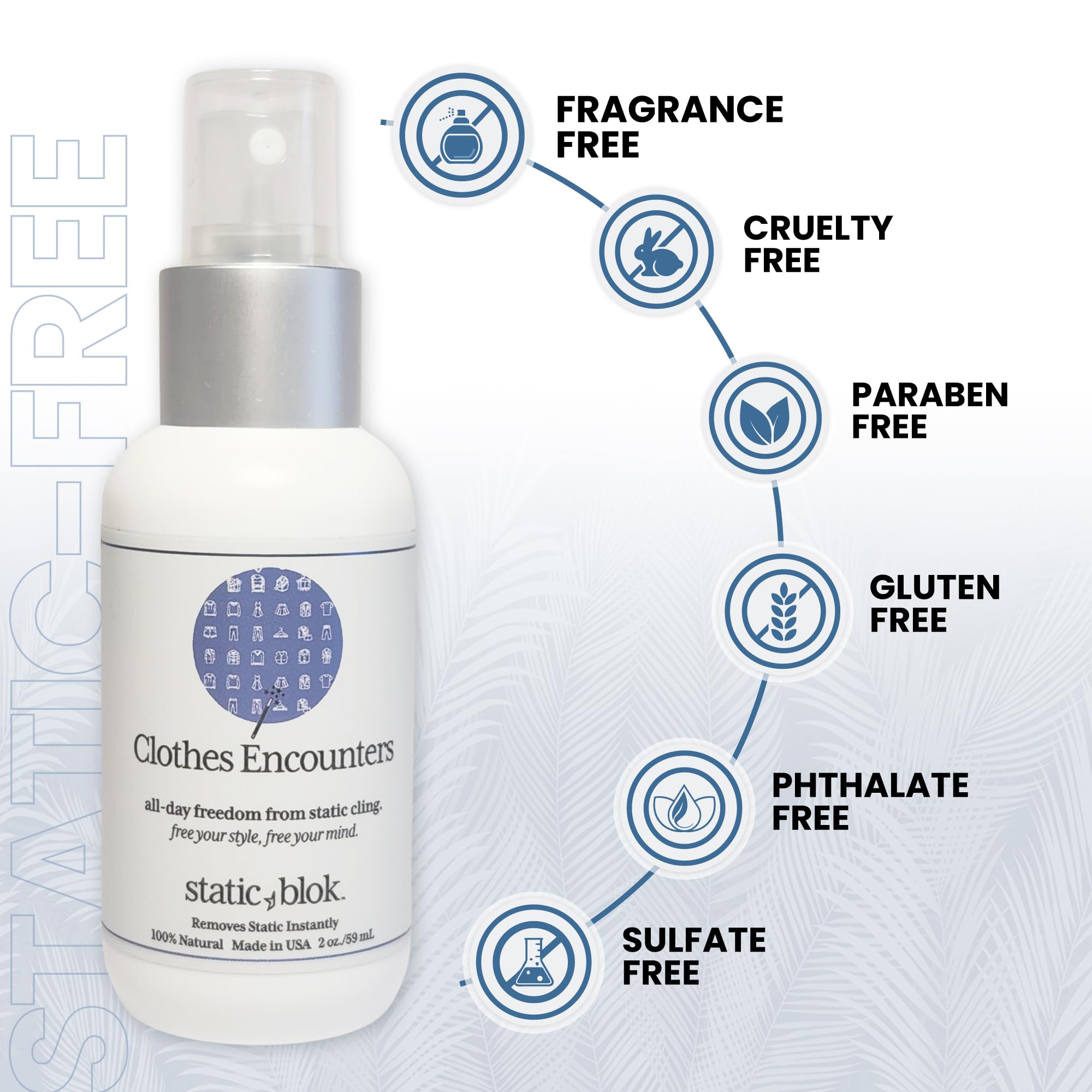 Static Blok Anti-Static Spray for Clothes - Instantly Eliminate Static Cling, Flyaways, and Shocks from Clothes, Fabrics, Linens, Blankets & Rugs- All-Natural Formula - Lasts All Day- 2oz Travel Size