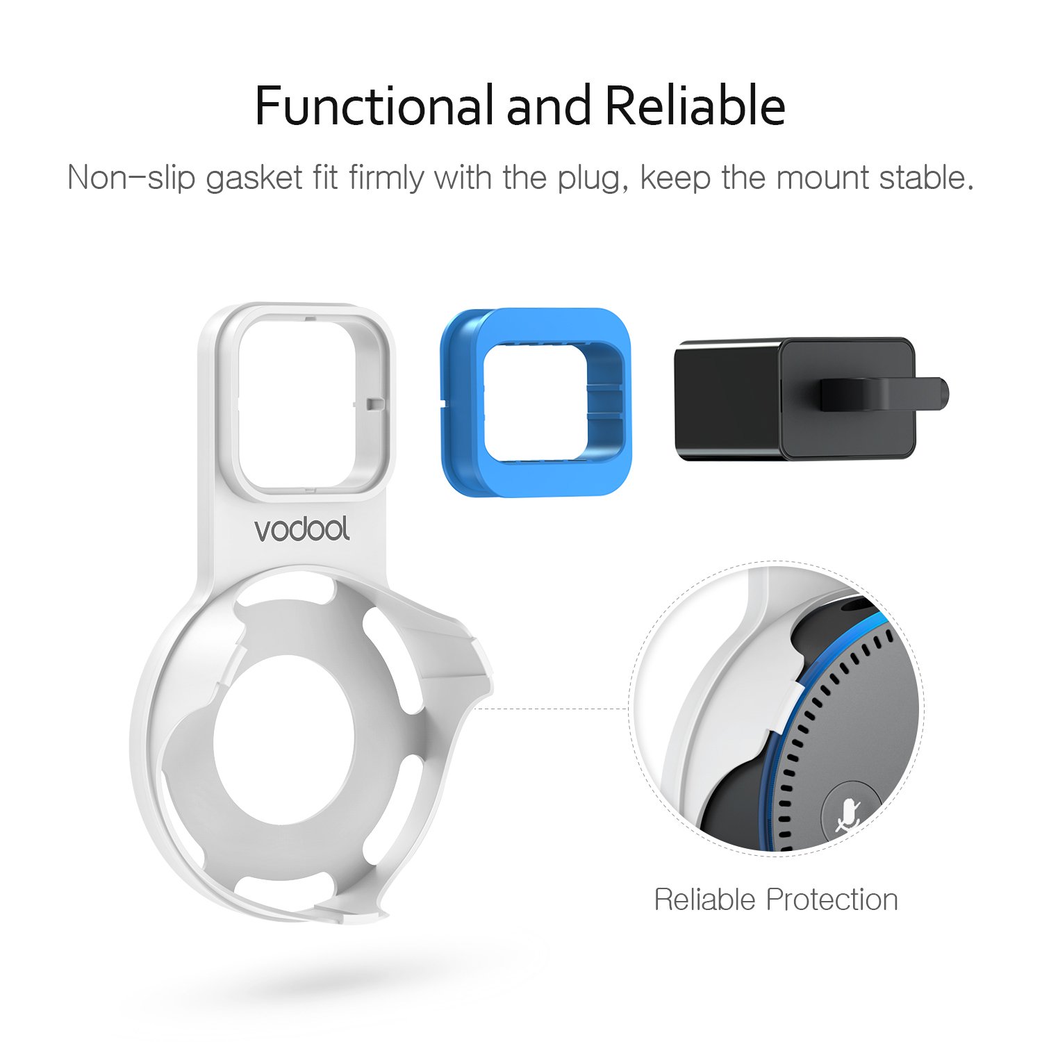 Wall Mount Stand for Echo Dot 2nd Generation, Vodool Hanger Holder Space-Saving Solution for Your Smart Home Speakers without Messy Wires or Screws, Charging Cable Provided - White