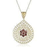 MORGAN & PAIGE .925 Sterling Silver 18K Yellow Gold Plated Gemstone Evil Eye Teardrop Filigree Pendant Necklace for Women - Choice of Birthstones, Sterling Silver Necklace for Women, 18" Chain