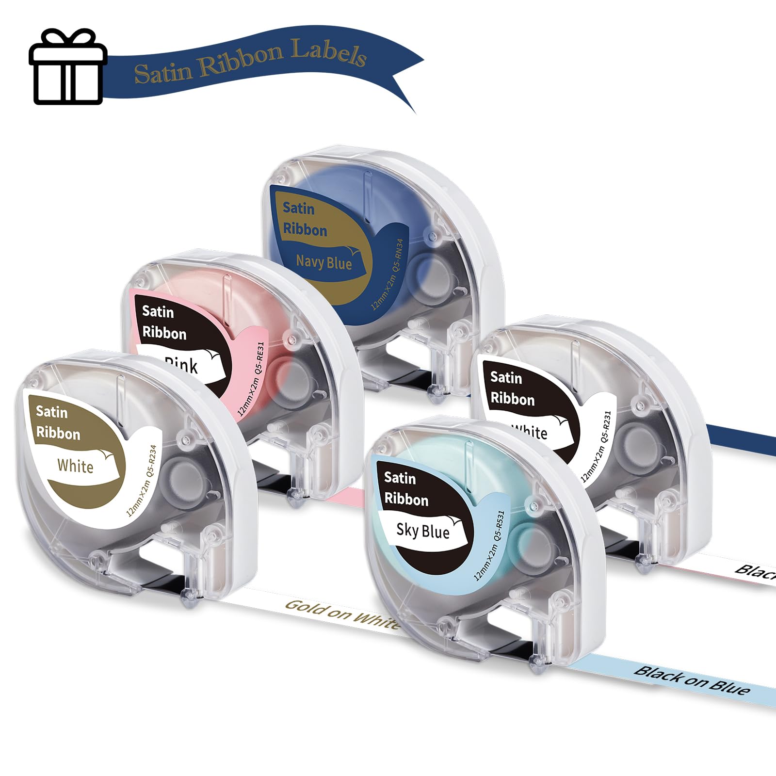 5X Phomemo P12/LT12 Satin Ribbon Original 12 mm x 2m/roll, Q5-R234/RE31/RN34/R531/R231 Silk Ribbon 5 Colours Gift Ribbon for Craft and Gift Party,Wedding DIY Gift Wrapping, for P12/P12Pro/LT12