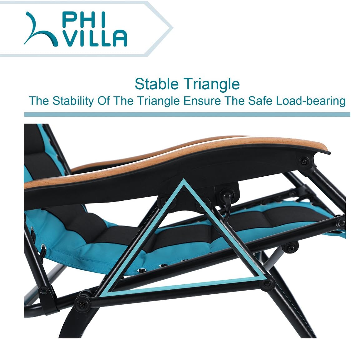 PHI VILLA Oversize XL Padded Zero Gravity Lounge Chair Wide Armrest Adjustable Recliner with Cup Holder, Support 350 LBS (Aqua) : Garden & Outdoor