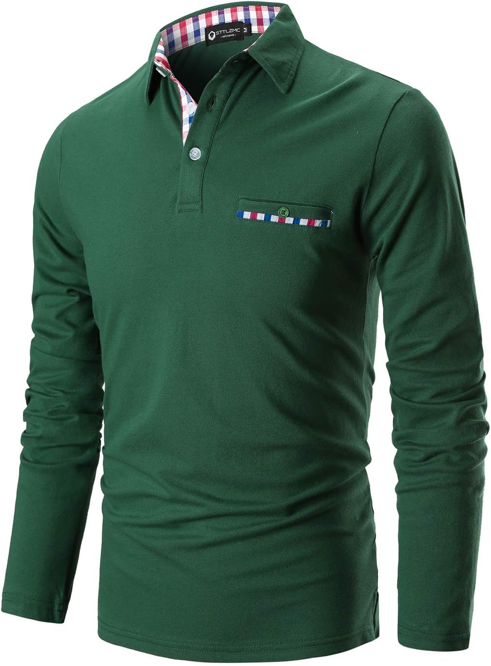 STTLZMCPolo Shirts for Men Long Sleeve Casual Fit Plaid Collar T-Shirts