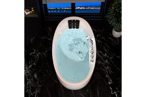 Empava 71 Inch Freestanding Whirlpool Tub - Stand Alone Jetted Bathtub with Recline Angle, Boat Shape, Hydromassage, Acrylic,ETL Certified