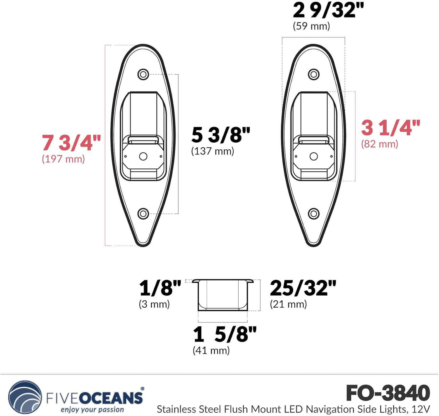 Five Oceans Stainless Steel Flush Mount LED Navigation Side Lights, 12V FO-3840: Automotive