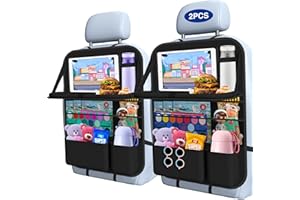 Oneyus Car Backseat Organizer with Table Tray(2-Pack) 9 Storage Pockets Backseat Car Organizer and storage with Tablet Holder, Kick Mats Back Seat Cover for Kids family Road Trip Essentials Travel