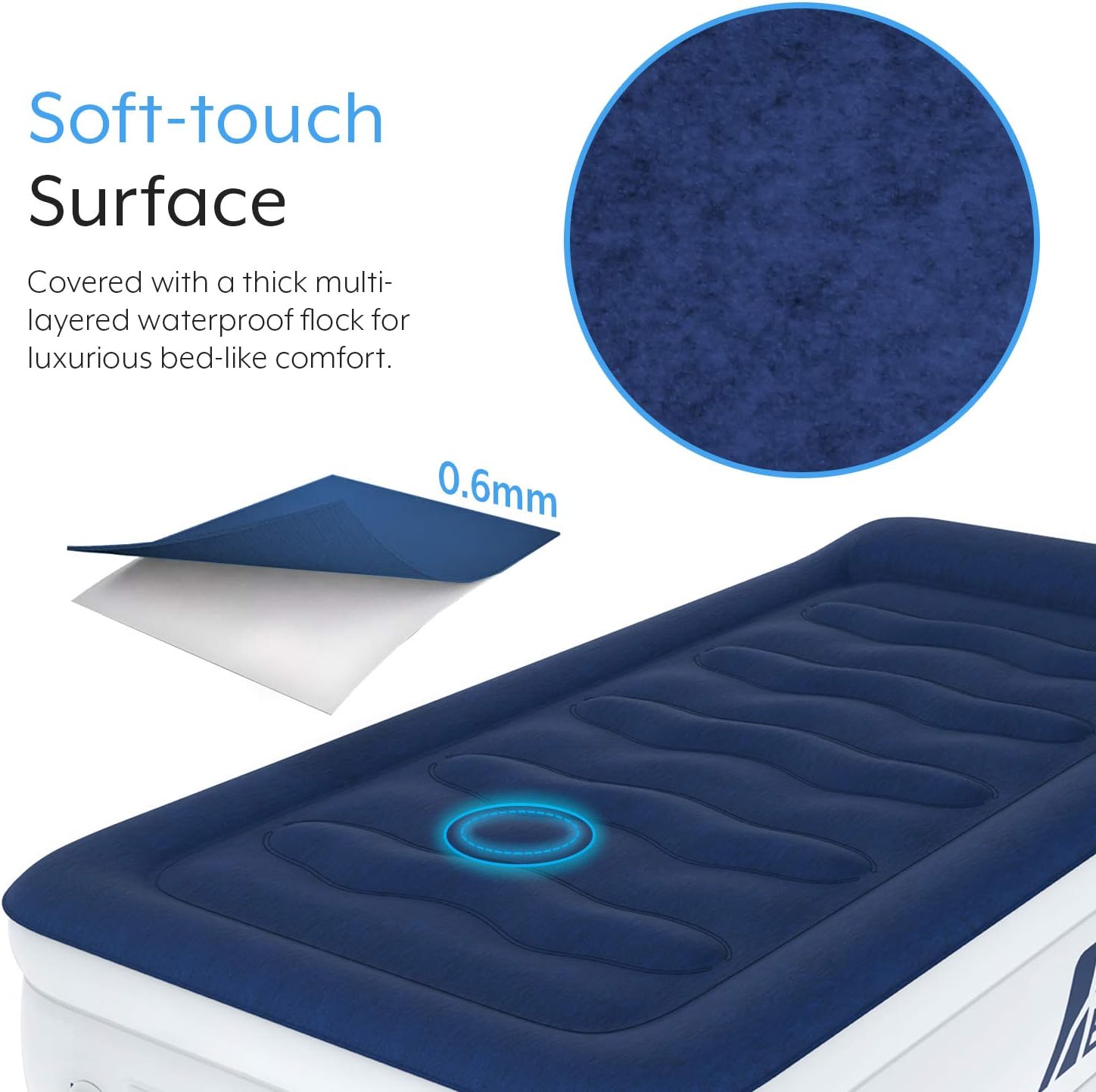 Active Era Luxury Twin Size Air Mattress (Single) - Elevated Inflatable Air Bed, Electric Built-in Pump, Raised Pillow & Structured I-Beam Technology, Height 21": Sports & Outdoors