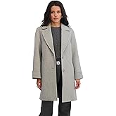 TAHARI womens Relaxed Double-faced Soft Wool Topper Coat With Front Buttons, Roll Cuffs & Pick Stitch Detail
