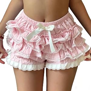 Women Y2k Lolita Bloomers Ruffle Lace Frilly Shorts Layered Pumpkin Bottoms | Ruffle Bloomers Shorts Going Out Bottoms Cute P