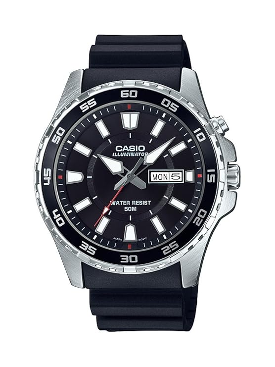 Casio Men's 'Super Illuminator' Quartz Stainless Steel and Resin Casual Watch, Color:Black (Model: MTD-110-1AVCF)